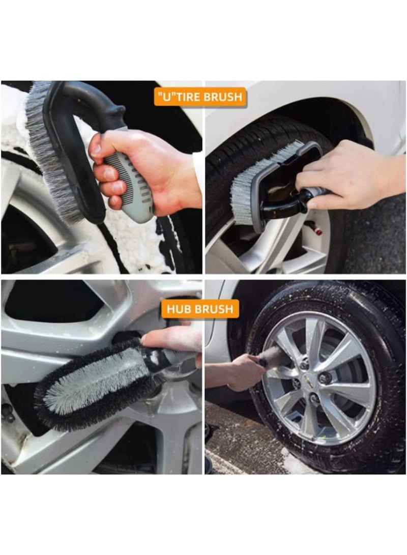 FAYET 9 Pcs Car Detailing Kit with Brushes, Microfiber Towels and Wash Mitt,  Complete Auto Cleaning Set for Wheels, Dashboard, Air Vents and Interior/Exterior Cleaning - Image 5